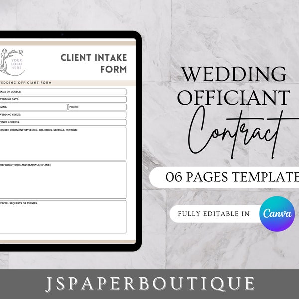 Wedding Officiant Contract, Officiant Contract Canva Template, Marriage Officiant, Wedding Planner, Wedding Agreement, Contract Template