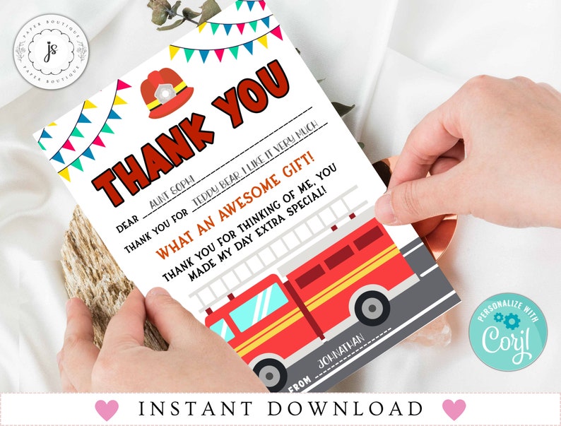 Firetruck Thank You Card Template - Il 794xN.5115835245 Gply