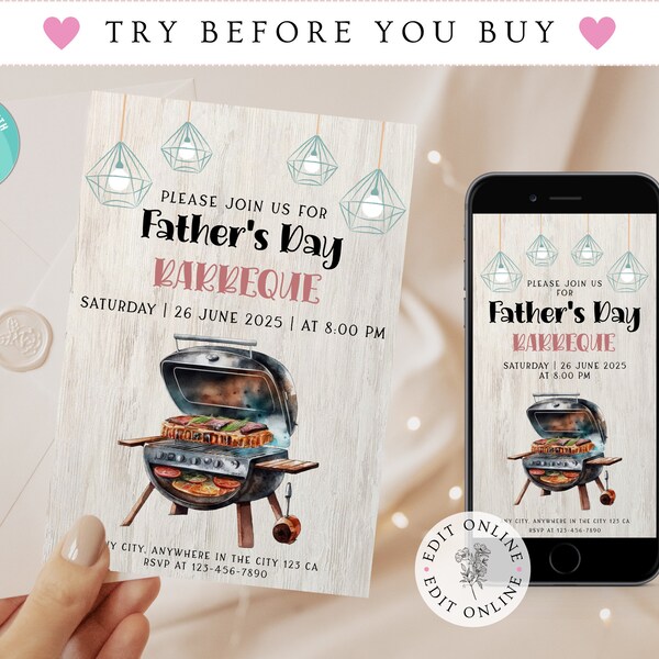 Father's Day Bbq Invitation, Father's Day Invitation, Barbeque Invitation, Editable Template Instant Download, Fathers Day Party, Bbq