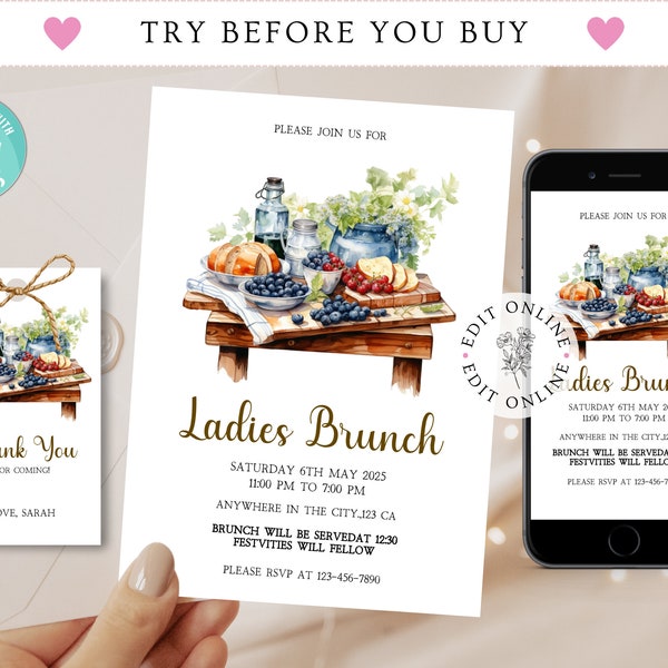 Ladies Brunch Template, Editable Girls Brunch, Ladies Brunch Invite, Ladies Brunch Invitation, Ladies Brunch Evite, Birthday Invite, Corjl