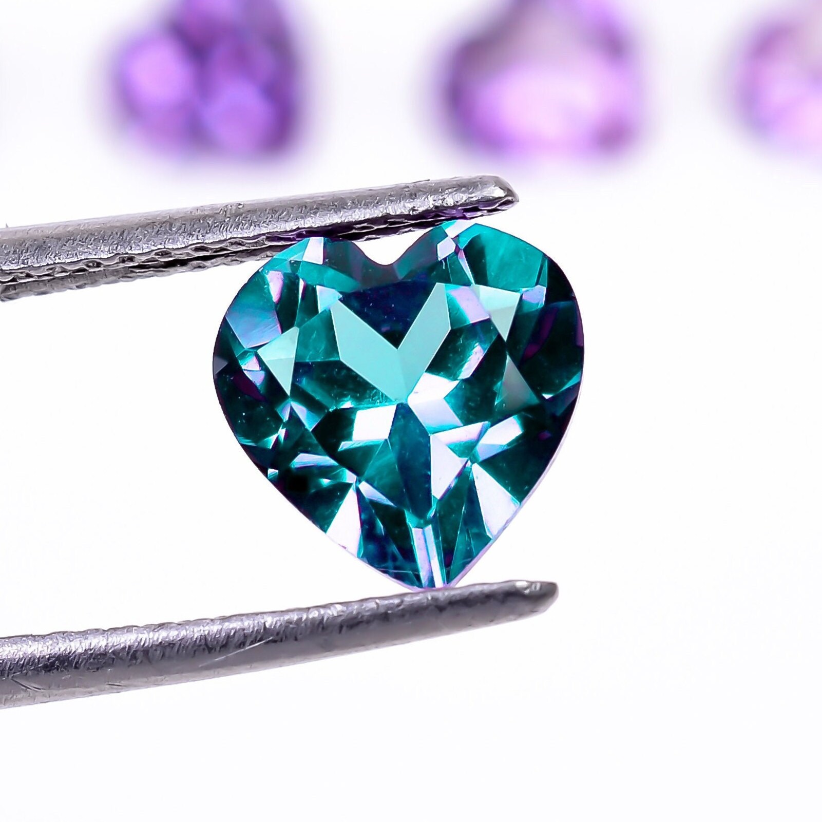 Alexandrite Heart Shape Faceted Cut, Loose Gemstone For Jewelry Making, Color Changing Stone, Blue Crystal Calibrated Size 6X6 To 15X15 mm