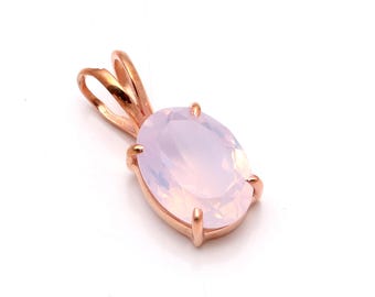 Pendentif ovale en lavande naturelle, bijou imposant en argent sterling plaqué or rose