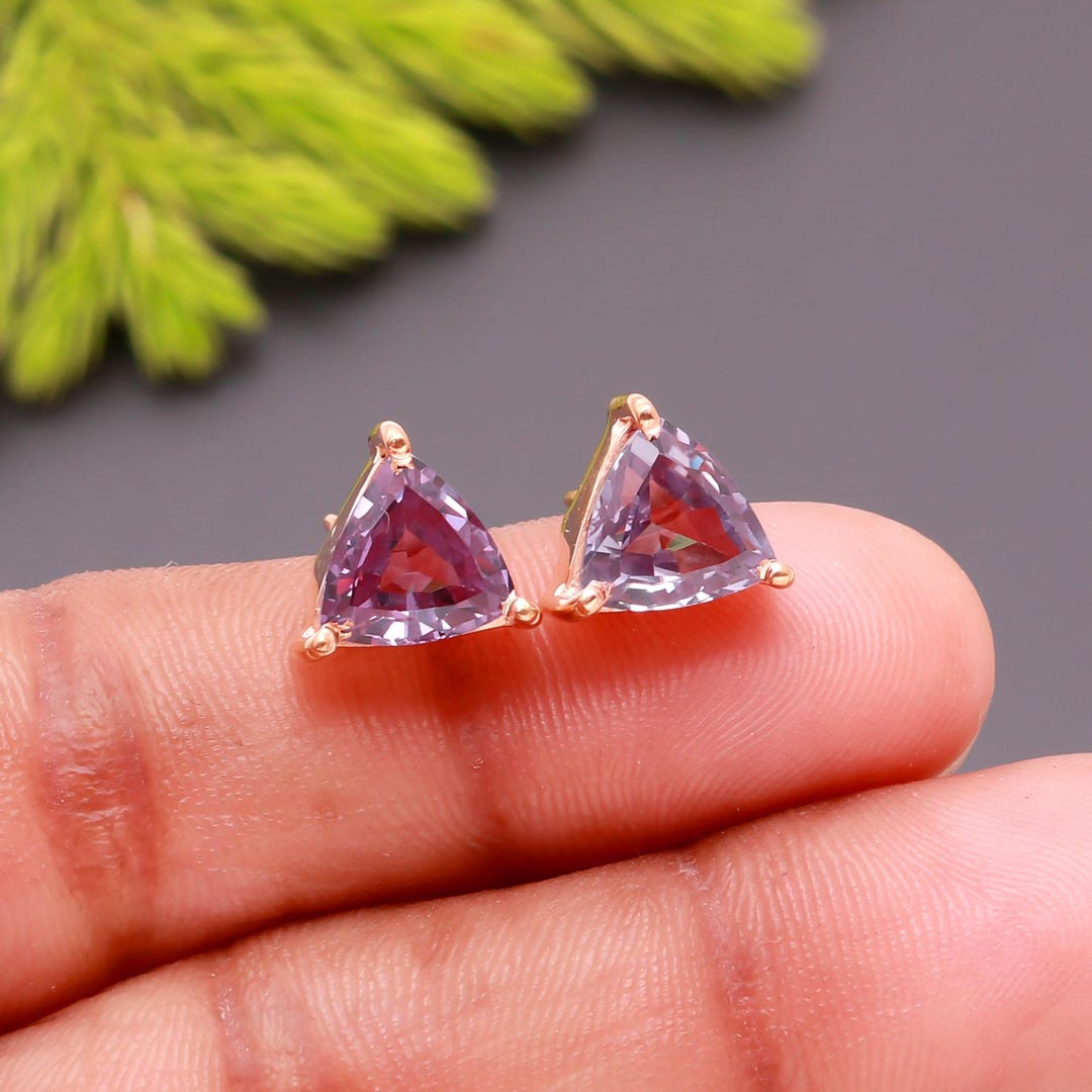 Alexandrite Triangle Stud Earrings : Rose Gold Plated 925 Sterling ...