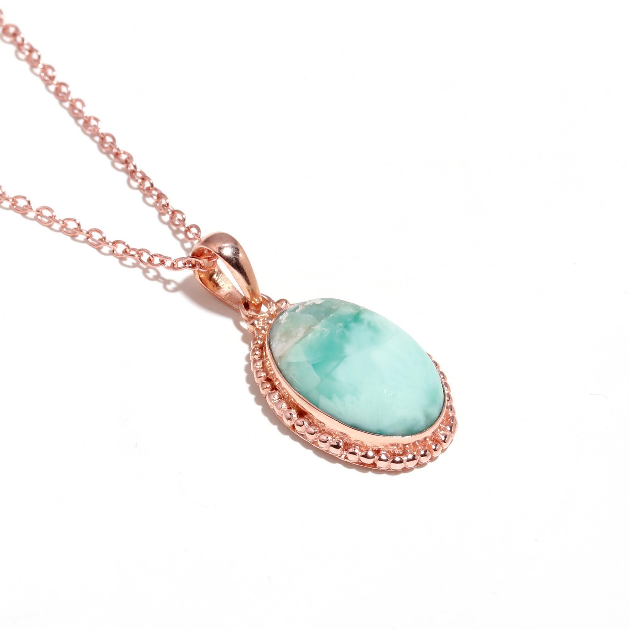 キラリ❣️k18 天然ラリマー　オーバル　ペンダントネックレス 天然ラリマーオーバルペンダントネックレス、ローズゴールド