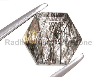 Natural Black Rutile Hexagon Gemstone, Faceted Tourmalinated Quartz Loose Stone (5x5-10x10mm)