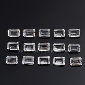 Octagon White Topaz Gemstone: Emerald Cut, Calibrated Size 5x3 to 14x10 mm