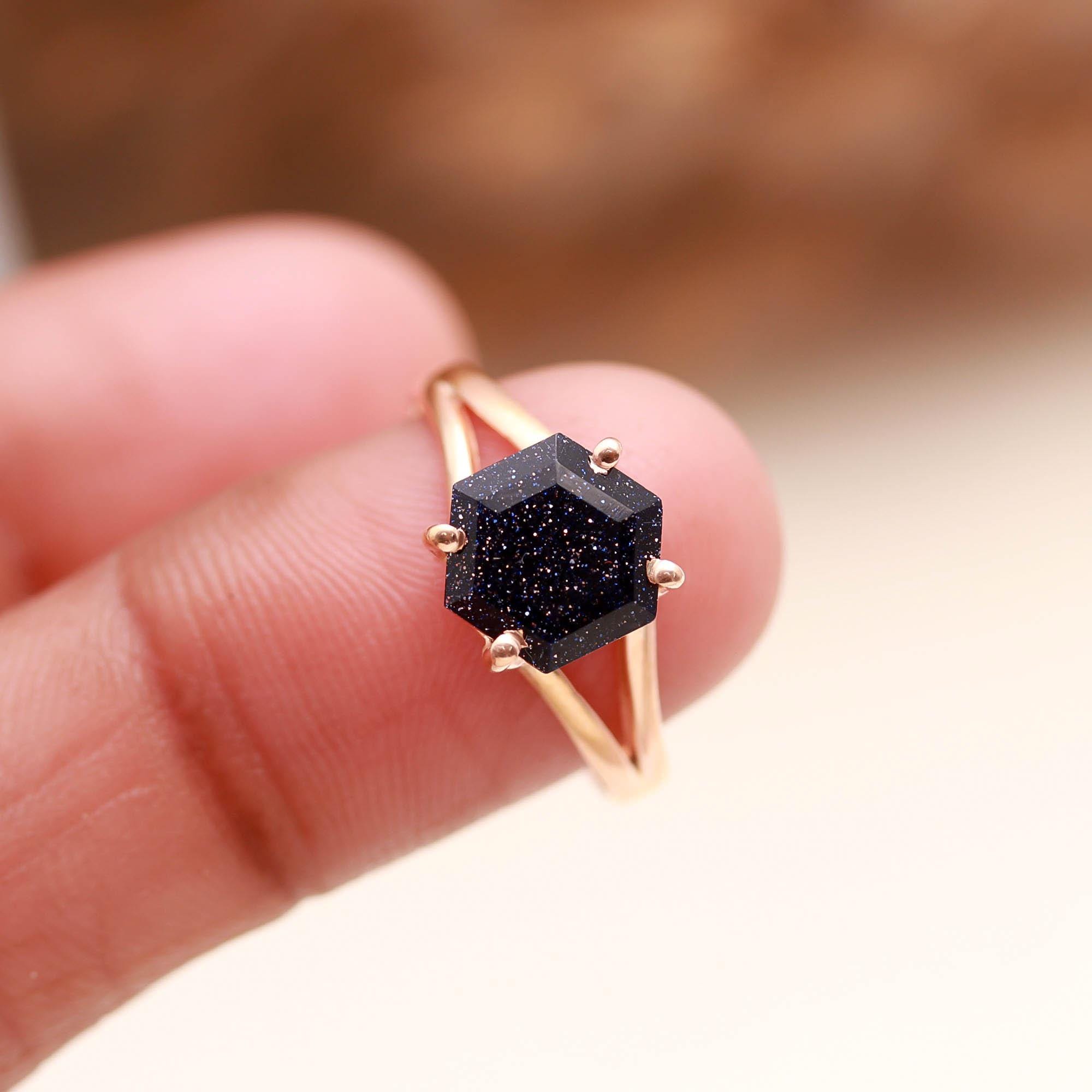 Galaxy Sandstone Hexagon Ring, Rose Gold Fill Sterling Silver 