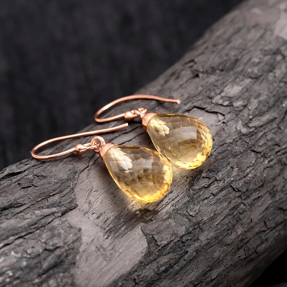 Boucles D’oreilles Anciennes Plaqué Or Avec Cristal Citrine Madeira – Pendantes, Dormeuses, Occasion