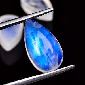 Blue Moonstone Pear Cabochons, Natural Moonstone Loose Gemstone For Jewelry Making, Birthday Gift Rainbow Crystal Calibrated Size 14X8X5 mm