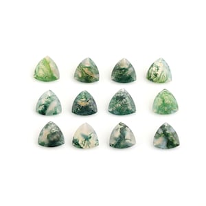 Best Natural Moss Agate Trillion Cut Gemstone, Moss Agate Loose Stone For Jewelry Making, Green Agate Crystal Calibrated Size 4X4 To12X12mm