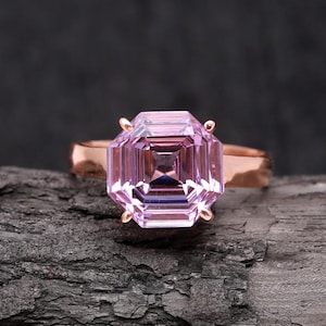 Anillo de amatista rosa natural con forma octogonal, joyería artesanal de plata de ley 925, anillo grueso chapado en oro rosa, anillo de compromiso, regalo de cumpleaños