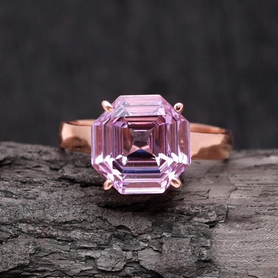 Natural Pink Amethyst Octagon Shape Ring, 925 Sterling Silver