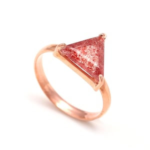 Strawberry Quartz Triangle Ring: Rose Gold 925 Sterling Silver, Handmade