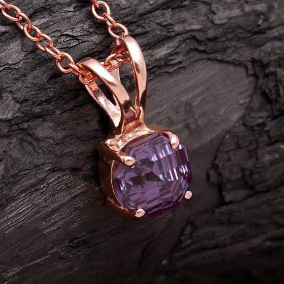 Alexandrite Octagon Pendant: Rose Gold 925 Sterling Silver Vintage