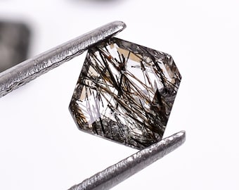 Black Rutile Octagon Shape Asscher Cut, Loose Gemstone For Jewelry Making, Natural Tourmalinated Quartz Cut Calibrated Size 5X5--10X10 mm