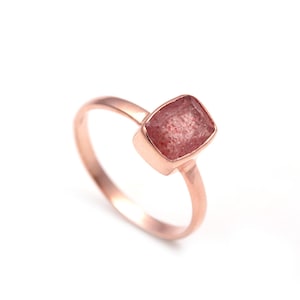 Strawberry Quartz Cushion Ring: Rose Gold Plated Sterling Silver