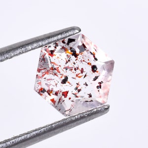 Lepidocrociet Super Seven-kwarts-edelsteen: gefacetteerde zeshoek, 7 x 7 mm