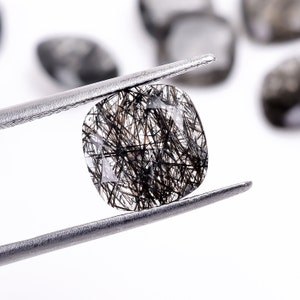 Natural Black Rutile Cushion Shape Brilliant cut, Rutilated Loose Gemstone Making Jewelry, Tourmalinated Quartz Calibrated Size 5X5--10X10mm