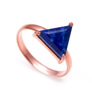 Natürlicher Lapis Lazuli Dreieck Form Ring, 925 Sterling Silber Schmuck, Handgemachter Ring, Vintage Ring, Rosévergoldet, Geburtstagsgeschenk
