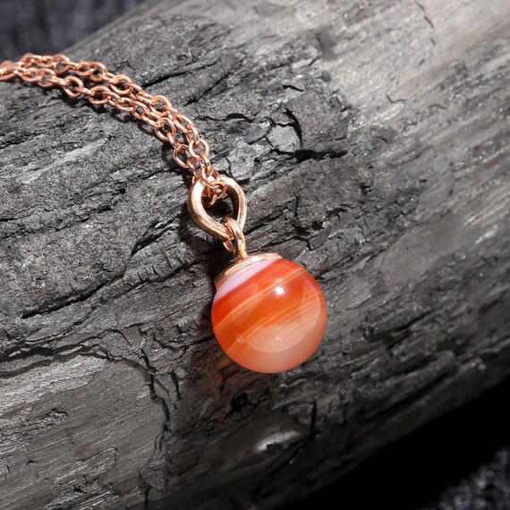 Botswana Agate Ball Pendant: Rose Gold Plated Sterling Silver