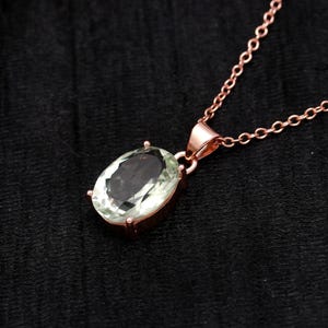 Natural Green Amethyst Oval Pendant, 925 Sterling Silver Handmade Jewelry, Rose Gold Plated Chain Necklace, Vintage Pendant, Birthday Gift