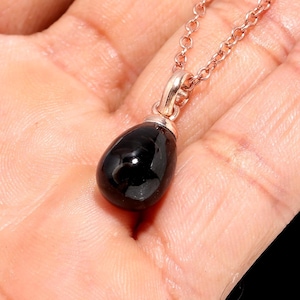 Natural Black Onyx Teardrop Necklace, 925 Sterling Silver Handmade Jewelry, Rose Gold Plated Chain Necklace, Gemstone Pendant, Birthday Gift