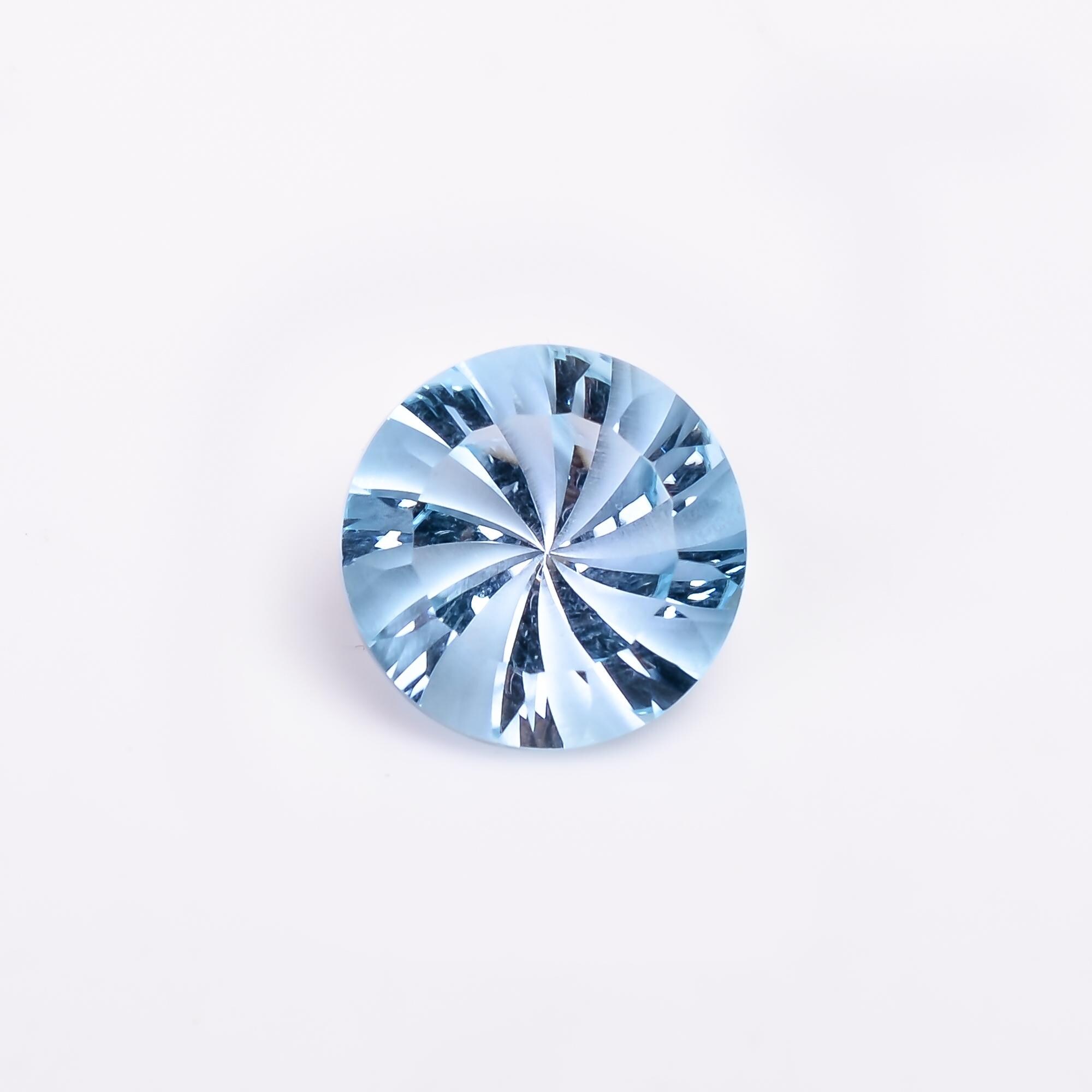 スカイブルートパーズ、ラウンドファセットカット宝石（12×12×8mm 