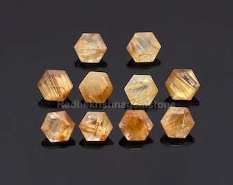 Natural Golden Rutile Hexagon Gemstone, Faceted Quartz Loose Crystal (5x5mm-10x10mm)