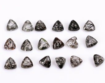 Natural Black Rutile Quartz Trillion Gemstone, Faceted Black Rutile For Jewelry Making (5x5-10x10 mm)