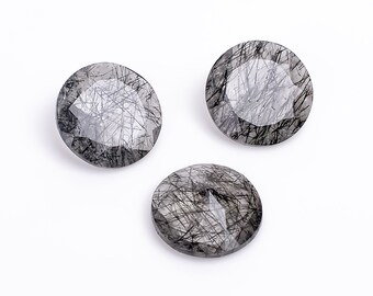 Natural Black Rutilated Quartz Round Gemstone, Faceted Crystal for Jewelry Making (4x4mm-15x15mm)