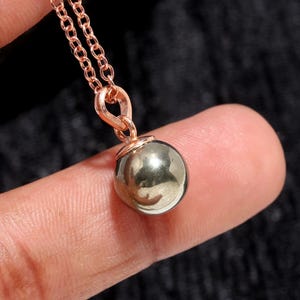 Druzy Pyrite Ball Pendant: 925 Sterling Silver Rose Gold Necklace