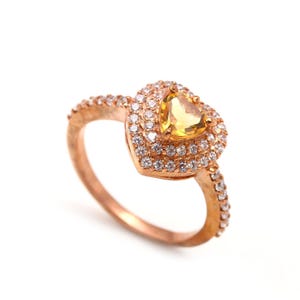 Natural Citrine Heart Shape Ring, 925 Sterling Silver Handmade Jewelry, Rose Gold Plated Ring, Engagement Ring, Gemstone Ring, Birthday Gift