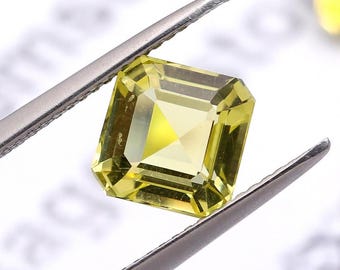 Natural Lemon Quartz Asscher Octagon Gemstone, Faceted Yellow Crystal for Jewelry Making
