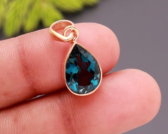 Collier Pendentif Topaze Bleue Londonienne Forme Poire - Argenté Plaqué - 18 Pouces