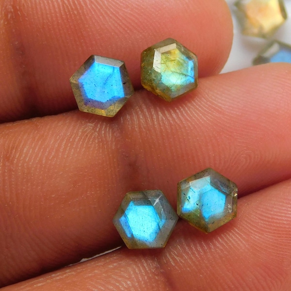 Natural Labradorite Hexagon Brilliant Cut, Loose Gemstone For Jewelry Making Stones, 5X5 To 10X10 mm Birthday Gift Hexagon Calibrated Size