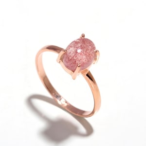 Dainty Strawberry Quartz Ring: Rose Gold Plated Sterling Silver