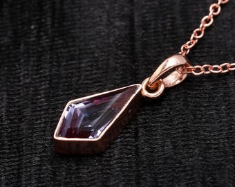 Purple Alexandrite Kite Pendant: Rose Gold 925 Sterling Silver Necklace