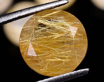 Natural Golden Rutilated Quartz Round Gemstone, Faceted Jewelry Making Stone (4x4-10x10mm)