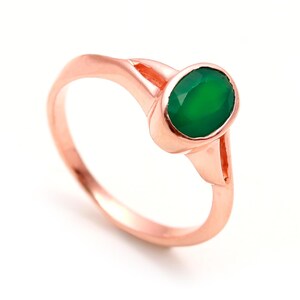 Natural Green Onyx Oval Shape Ring, 925 Sterling Silver Delicate Jewelry, Vintage Ring, Rose Gold Plated, Dainty Ring, Birthday Gift For Her