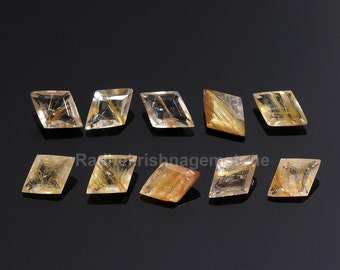 Natural Golden Rutile Kite Gemstone, Faceted Rutilated Quartz for Jewelry Making (9x6-12x8 mm)