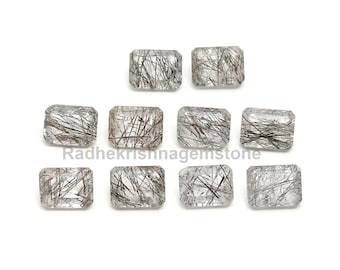 Natural Black Rutile Quartz Octagon Gemstone For Jewelry Making