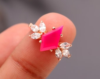 Hot Pink Chalcedony Kite Ring, Sterling Silver Rose Gold Plated Statement Jewelry