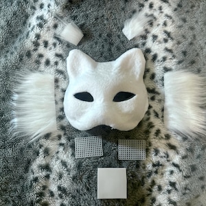 White Therian Cat Pre-Felted Mask Base DIY Kit with Fur
