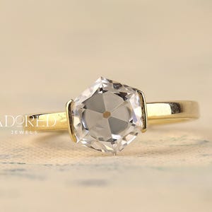 Hexagon Cut Diamond Solitaire Wedding Ring for Her Genuine Lab Grown Diamond Proposal Ring Gift Unique Engagement Ring Anniversary Gift Ring
