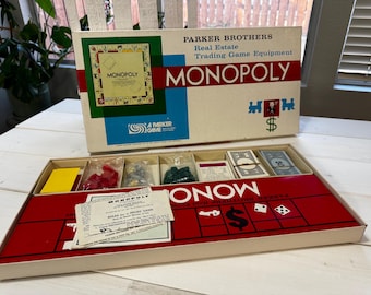 1964 年製ヴィンテージの赤い箱入りモノポリー ボード ゲーム。 - Etsy