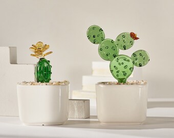 Plantes succulentes en verre faites main, plantes en pot en verre, plantes succulentes en verre fusionné, vitrail, amateur de cactus, plante d'intérieur artificielle, cadeau de fête des mères