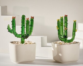 Suculentas de vidrio hechas a mano, plantas en macetas de vidrio, suculentas de vidrio fundido, vidrio saguaro, amante de los cactus, planta de casa artificial, regalo del Día de la Madre