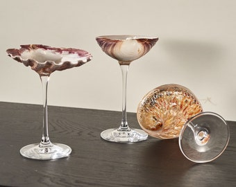 Handmade Shell Martini Glasses, Shell Wine Glasses, Cocktail Glasses, Decorative Shell Goblets,Shell Goblets,Bar Glasses,Beach Wedding Gifts