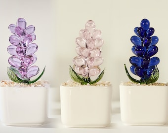 Suculentas de vidrio hechas a mano, plantas en macetas de vidrio, plantas de vidrio, flores de jacinto de vidrio, vidrieras, vidrio verde hecho a mano, Nombre personalizado