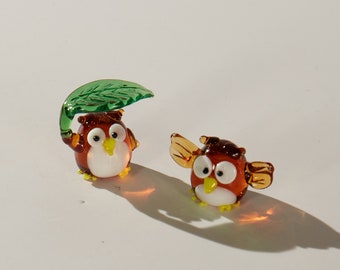 Handmade Glass Owl,Tiny Owl Figurine,Glass Figurine,Miniature Owl,Glass Owl,Desktop Ornaments ,Car Glass Ornament,Glass Animals,Glass Art